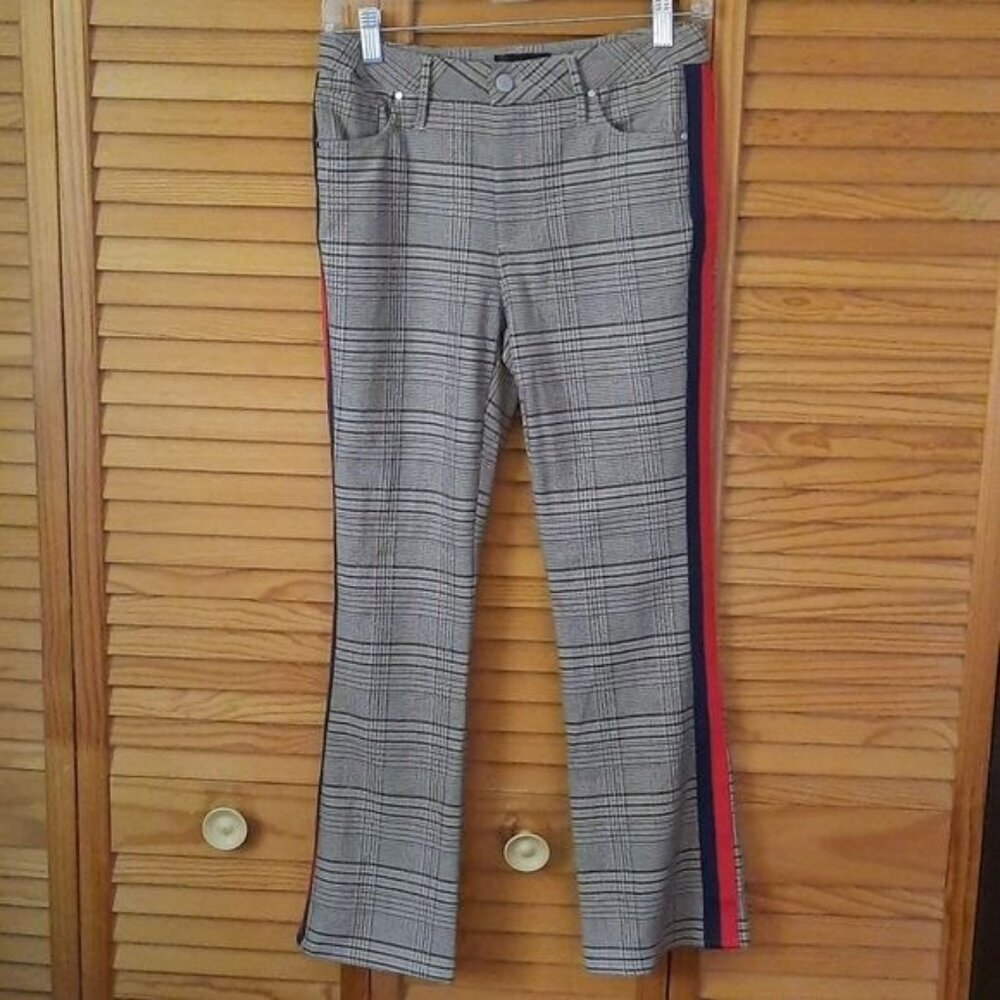 Aqua Womens  Brown Plaid Track Stripe 5 Pocket Bootcut Cropped Pants Size 25